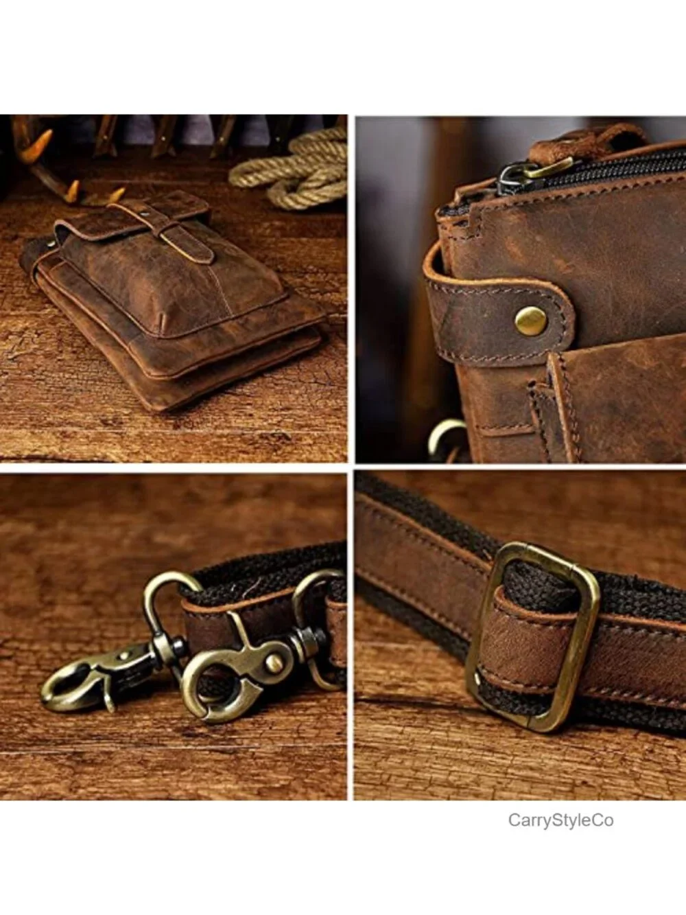 Genuine Leather Mens Messenger Bag Crossbody Shoulder Satchel Adjustable Strap